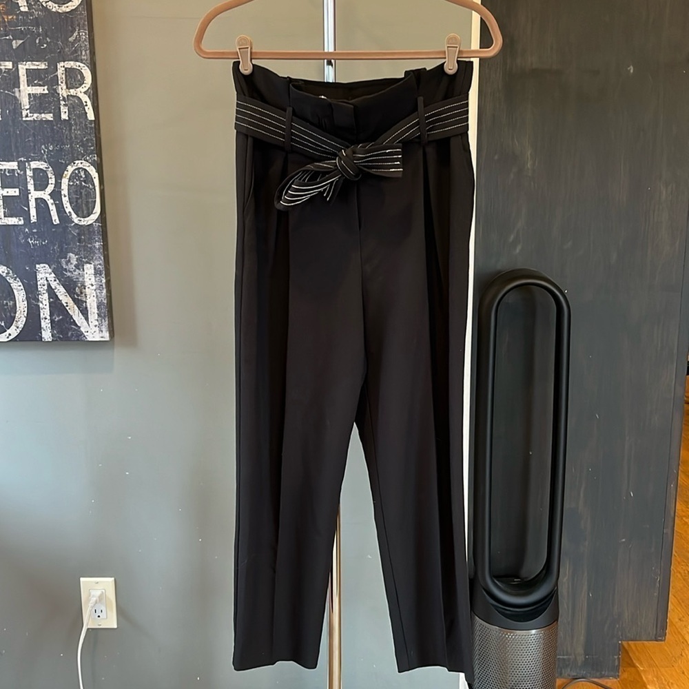 🇪🇸🐠TopShop Trousers Wide leg Size 6 Black Tie Waist Dark Academia Pants - Picture 3 of 10